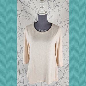 Chico's Ivory Blush Cotton Blend Scoop Neck High Low Top